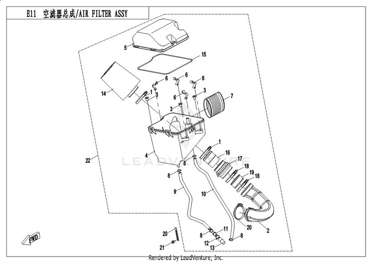 Air Filter Assy UFORCE 500 CF500UU 2017 Crystal Orange Schematic