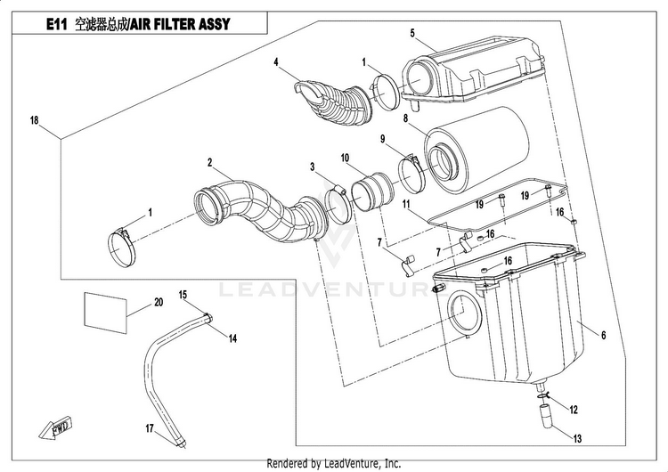 Air Filter Assy CF500AU-7S CFORCE 500 S 2017 Ferrari  Red Schematic