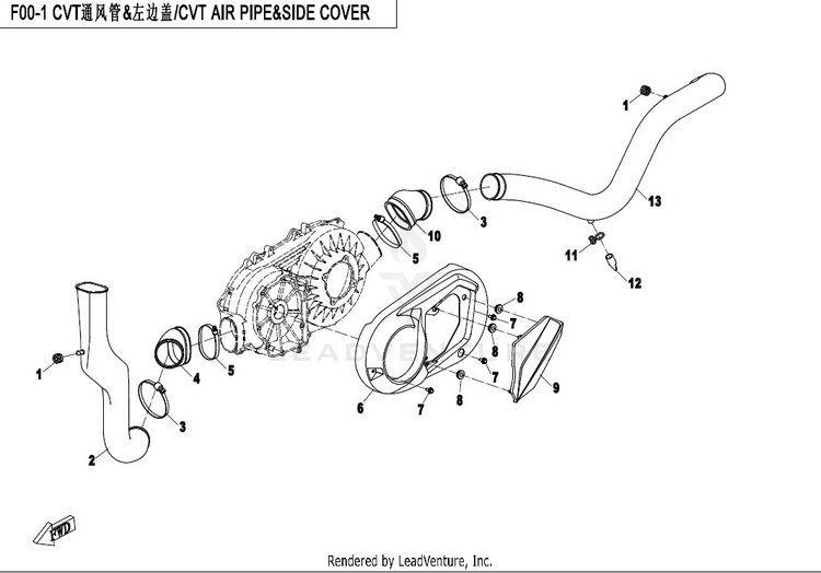 Cvt  Air Pipe&Side Cover CFORCE 500 HO CF500AU-6L 2017 Crystal Orange Schematic