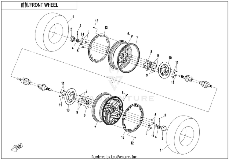 Front Wheel ZFORCE 950 HO EX CF1000SZ-D 2022 Lava Orange Schematic