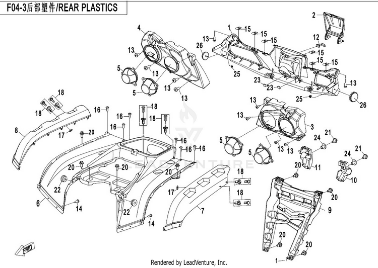 Rear Plastics CFORCE 800 CF800-2 2017 Crystal Orange Schematic