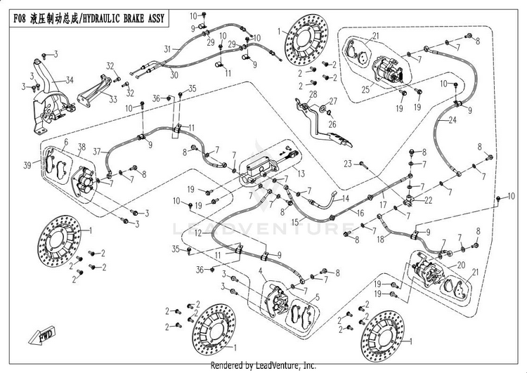Hydraulic Brake Assy UFORCE 500 CF500UU 2017 Crystal Orange Schematic