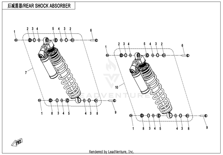 Rear Shock Absorber ZFORCE 950 Sport CF1000US-A 2020 Fire Red Schematic