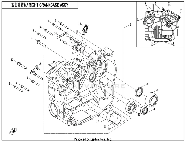 Right Crankcase Assy CF600AU-3S CFORCE 600 2022 Force Red Schematic