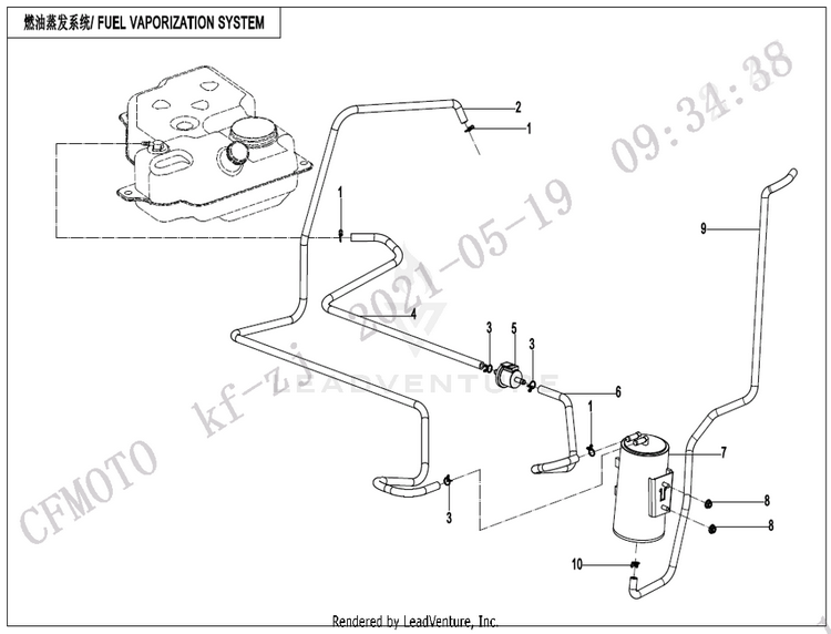 Fuel Evaporation System CF800 ZFORCE 800 EX EPS 2022 ATHENS BLUE Schematic
