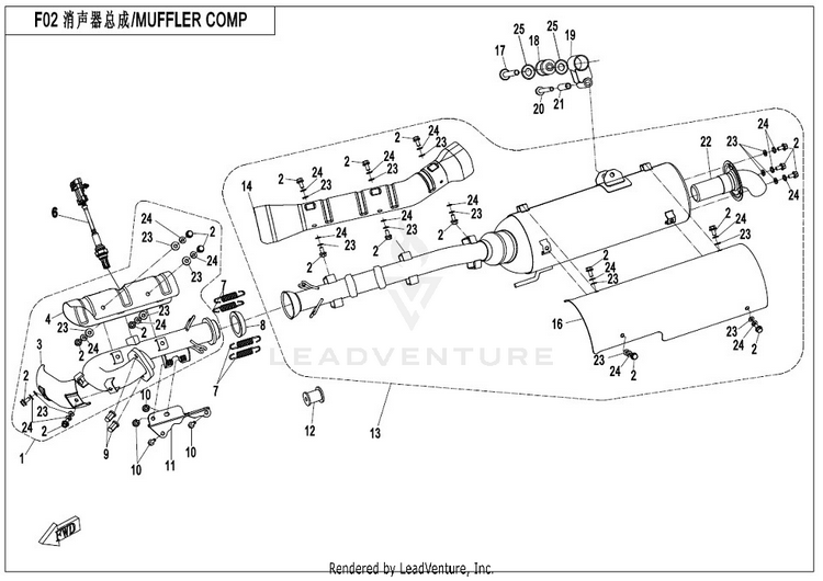 Muffler Comp CFORCE 400 CF400AU 2017 Crystal Orange Schematic