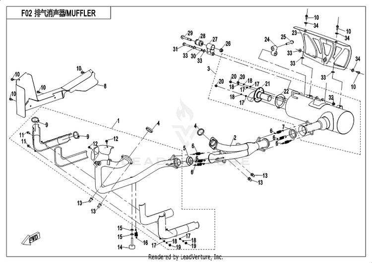 Muffler CF800-3 UFORCE 800 EPS 2018 Grey Schematic