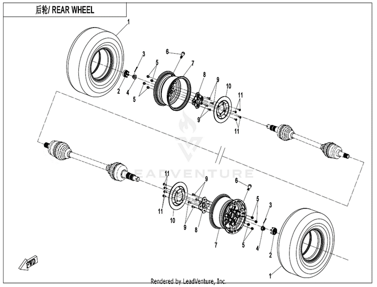 Rear Wheel CF600AU-3S CFORCE 600 2022 Force Red Schematic