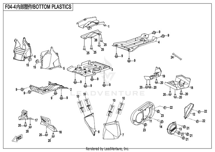 Bottom Plastics CF500AU-7S CFORCE 500 S 2017 Ferrari  Red Schematic
