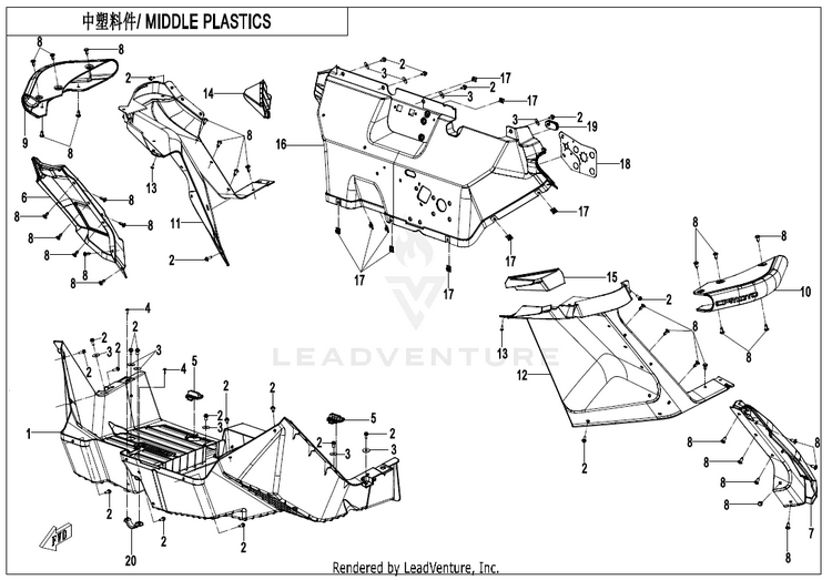 Middle Plastics ZFORCE 950 HO EX CF1000SZ-D 2022 Lava Orange Schematic