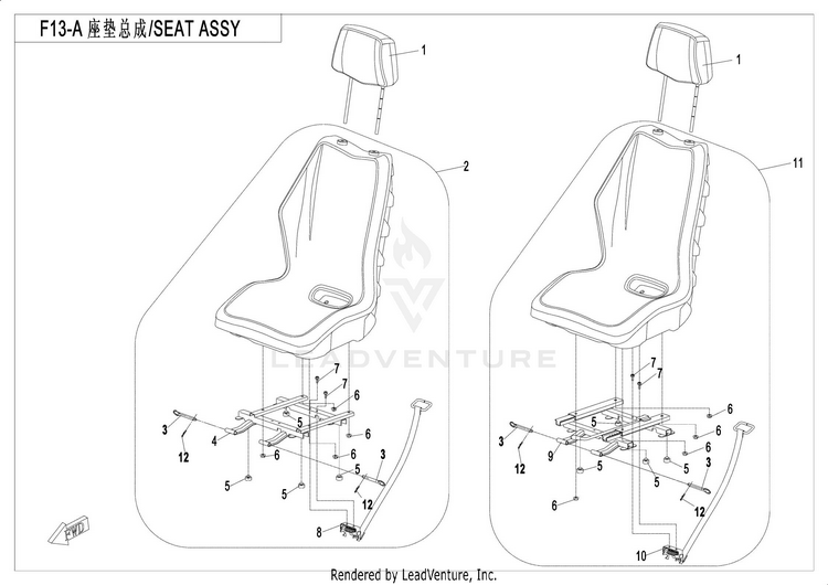 Seat Assy UFORCE 500 CF500UU 2017 Crystal Orange Schematic