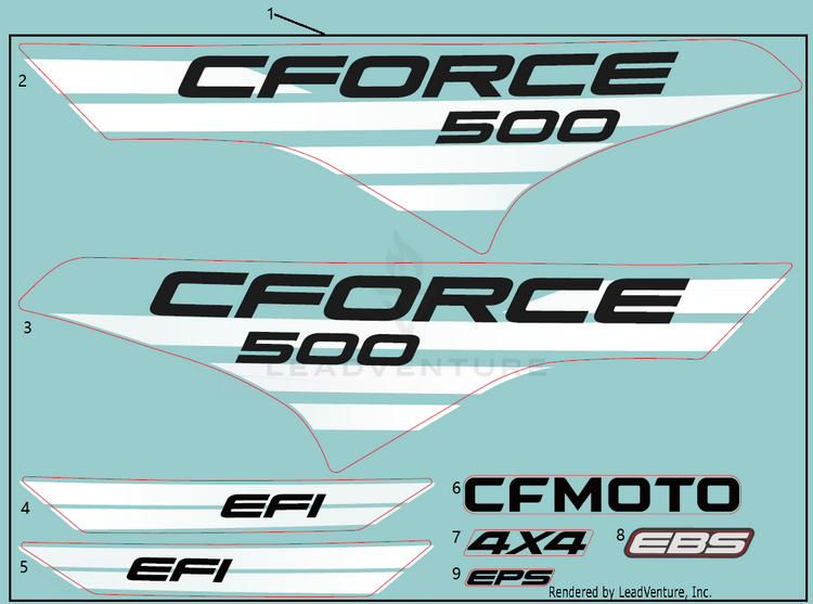 Decal Kits(Na, Force Red, Lava Orange) CF500AZ-9S CFORCE 500 S 2022 Force Red Schematic