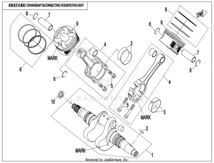 Crankshaft / Connecting Rod / Piston Assy. (Machined Cap) CF800 ZFORCE 800 EX EPS 2022 ATHENS BLUE Schematic