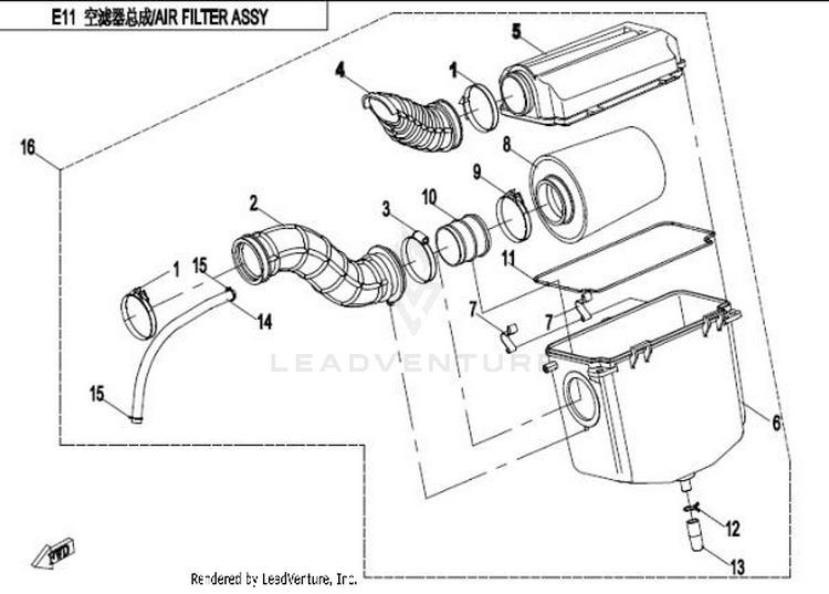 Air Filter Assy. CFORCE 400 CF400AU 2016 Crystal Orange Schematic