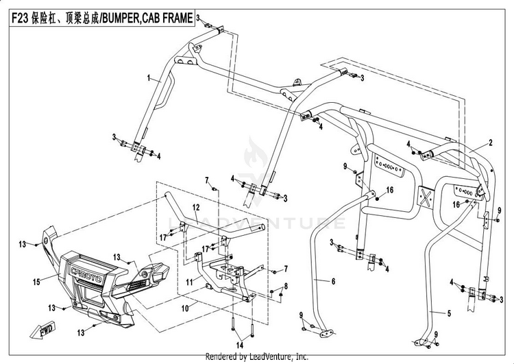 Bumper,Cab Frame UFORCE 500 CF500UU 2017 Crystal Orange Schematic