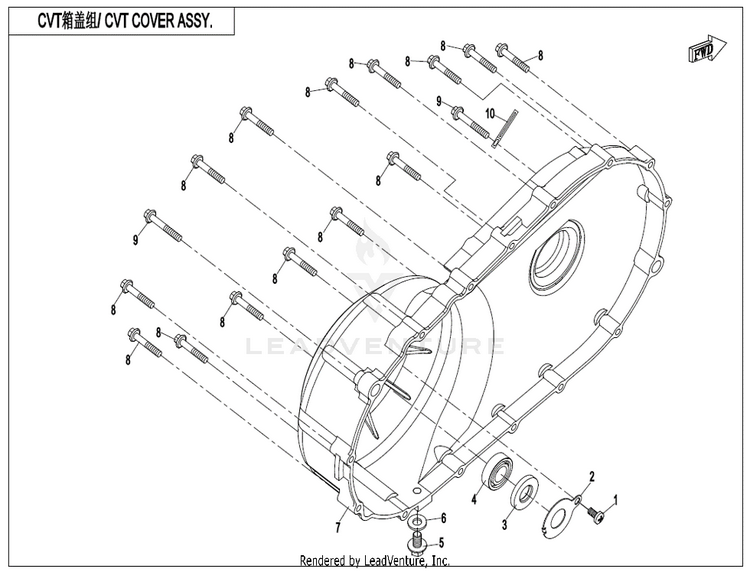 Cvt Cover Assy. (Wet Clutch) CF800 ZFORCE 800 EX EPS 2022 ATHENS BLUE Schematic