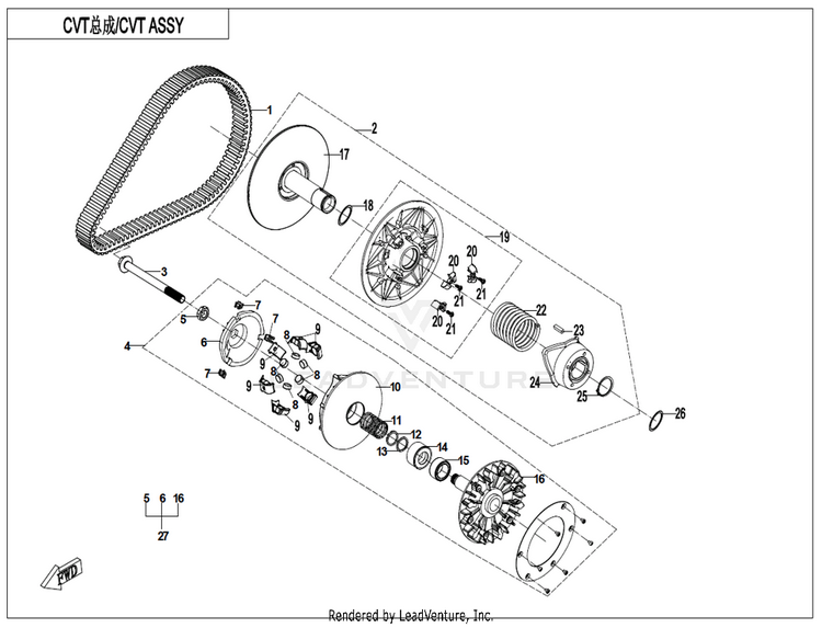 Cvt Assy. ZFORCE 950 HO EX CF1000SZ-D 2022 Lava Orange Schematic
