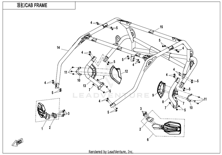 Cab Frame(For 3-Point Seat Belt) ZFORCE 950 Sport CF1000US-A 2020 Fire Red Schematic