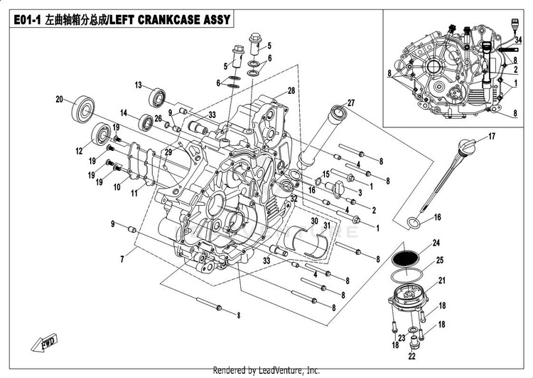 Left Crankcase Assy UFORCE 500 CF500UU 2017 Crystal Orange Schematic