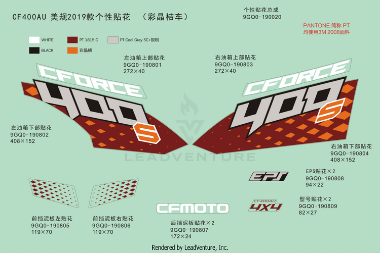 Decal Kits(2019,Crystal Orange) CFORCE 400 CF400AU 2019 Crystal Orange Schematic