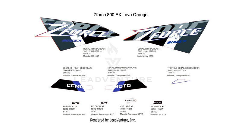 Decal Kit (Lava Orange) CF800 ZFORCE 800 EX EPS 2022 ATHENS BLUE Schematic