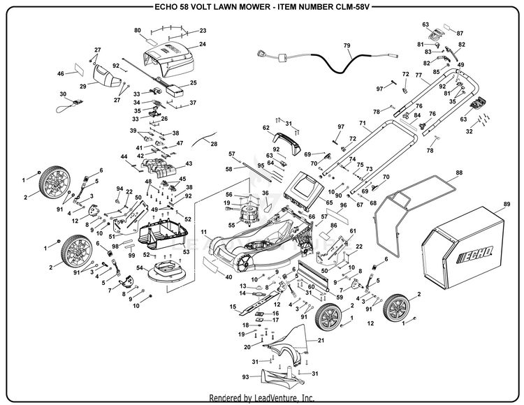 Echo CLM58V 58 Volt Lawn Mower Mfg No. 107944001/107944101 42921