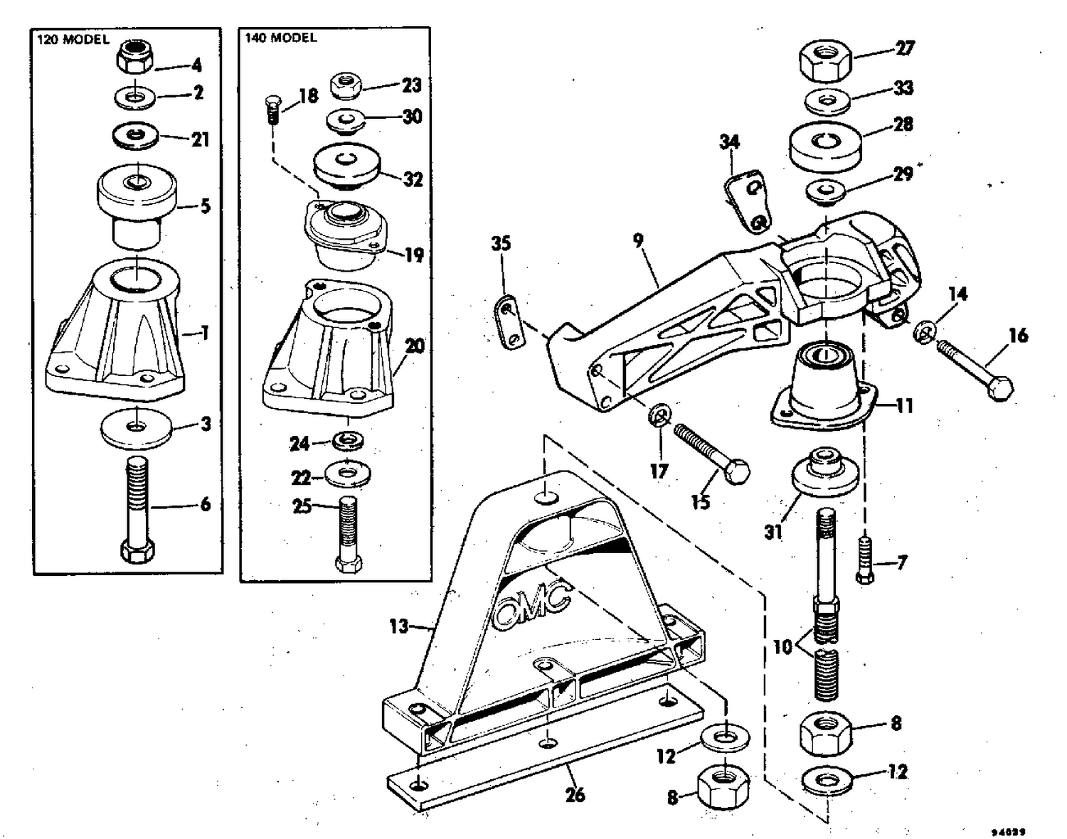 ENGINE MOUNT GROUP 120,140 MODELS WITH PRE-SET TRIM