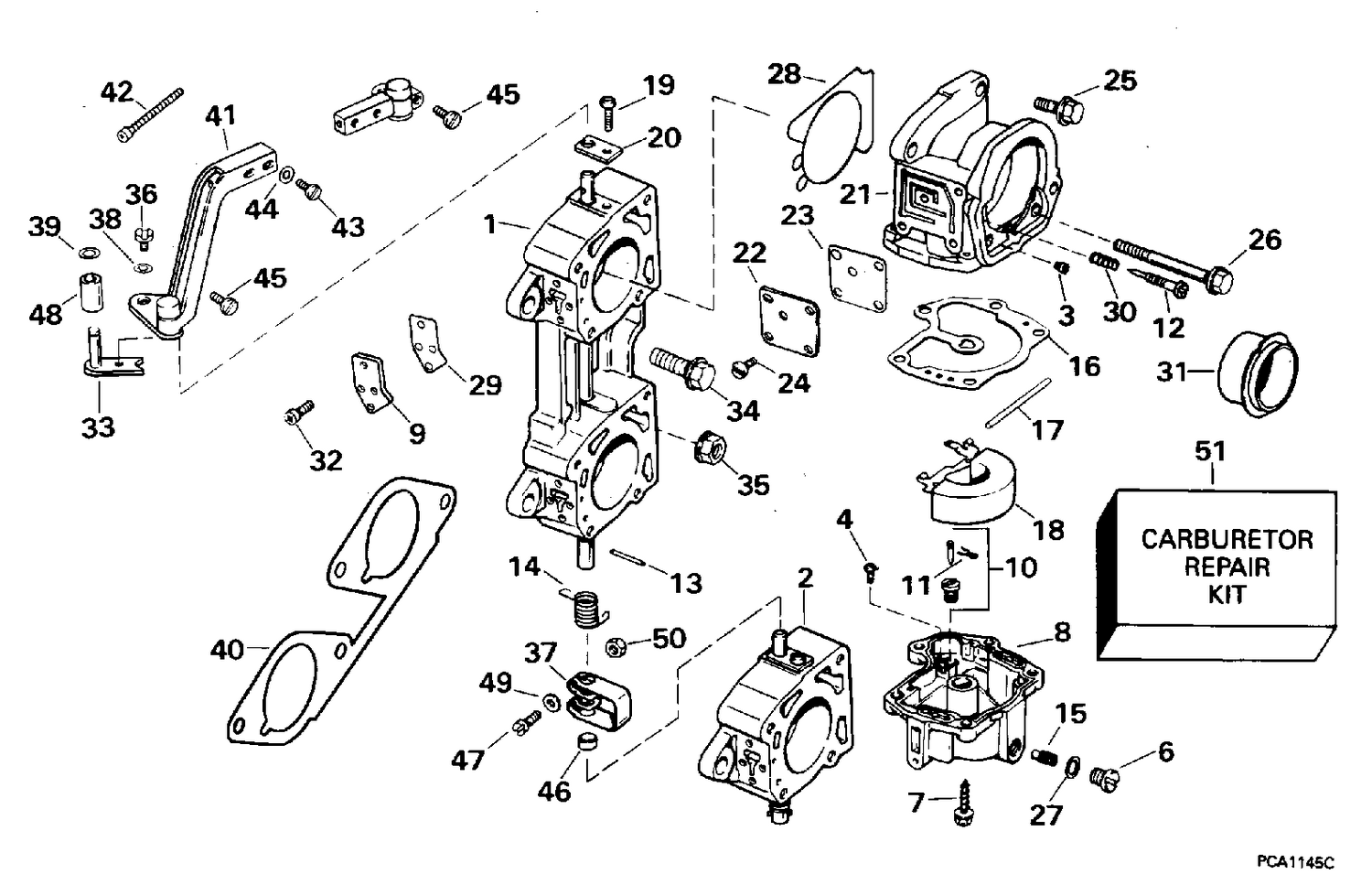 CARBURETOR AND LINKAGE - 200SL, 225