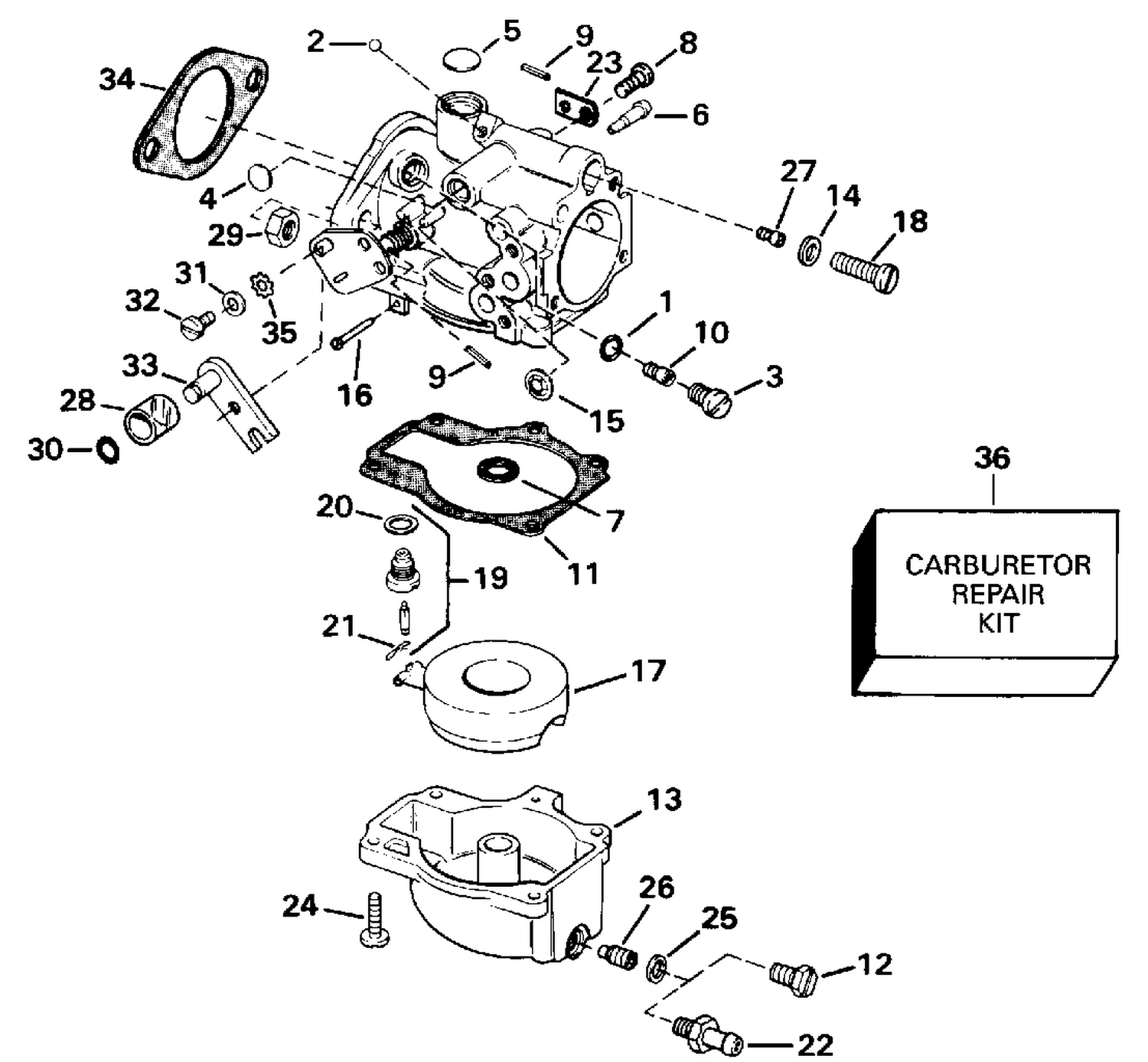CARBURETOR - 55 MODELS-20 & 22.5 IN. TRANSOM EARLY PROD.
