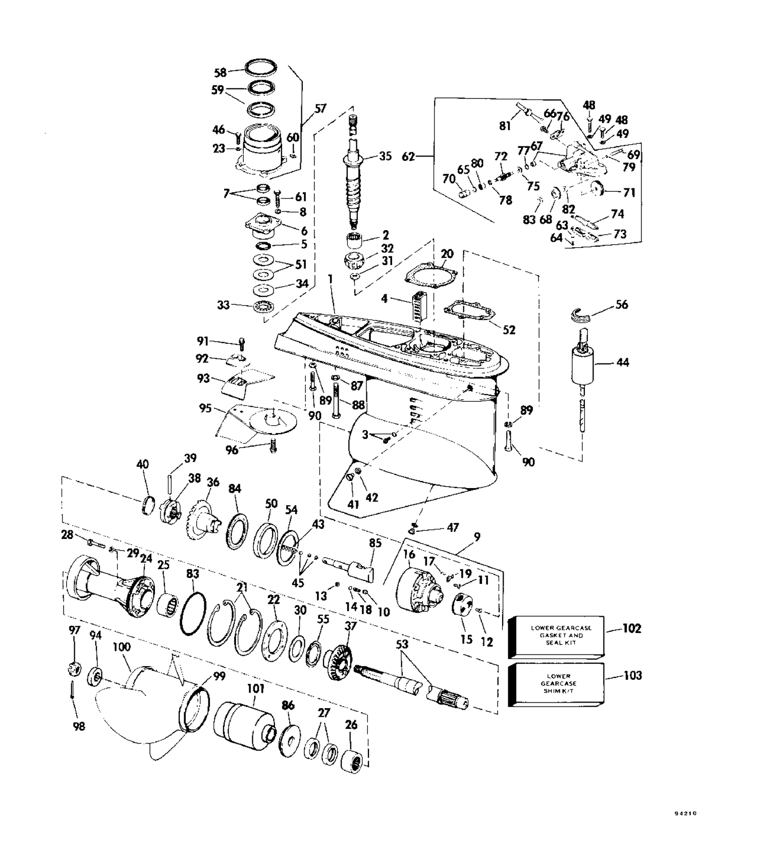 LOWER GEARCASE 120 & 140 MODELS STERN DRIVE