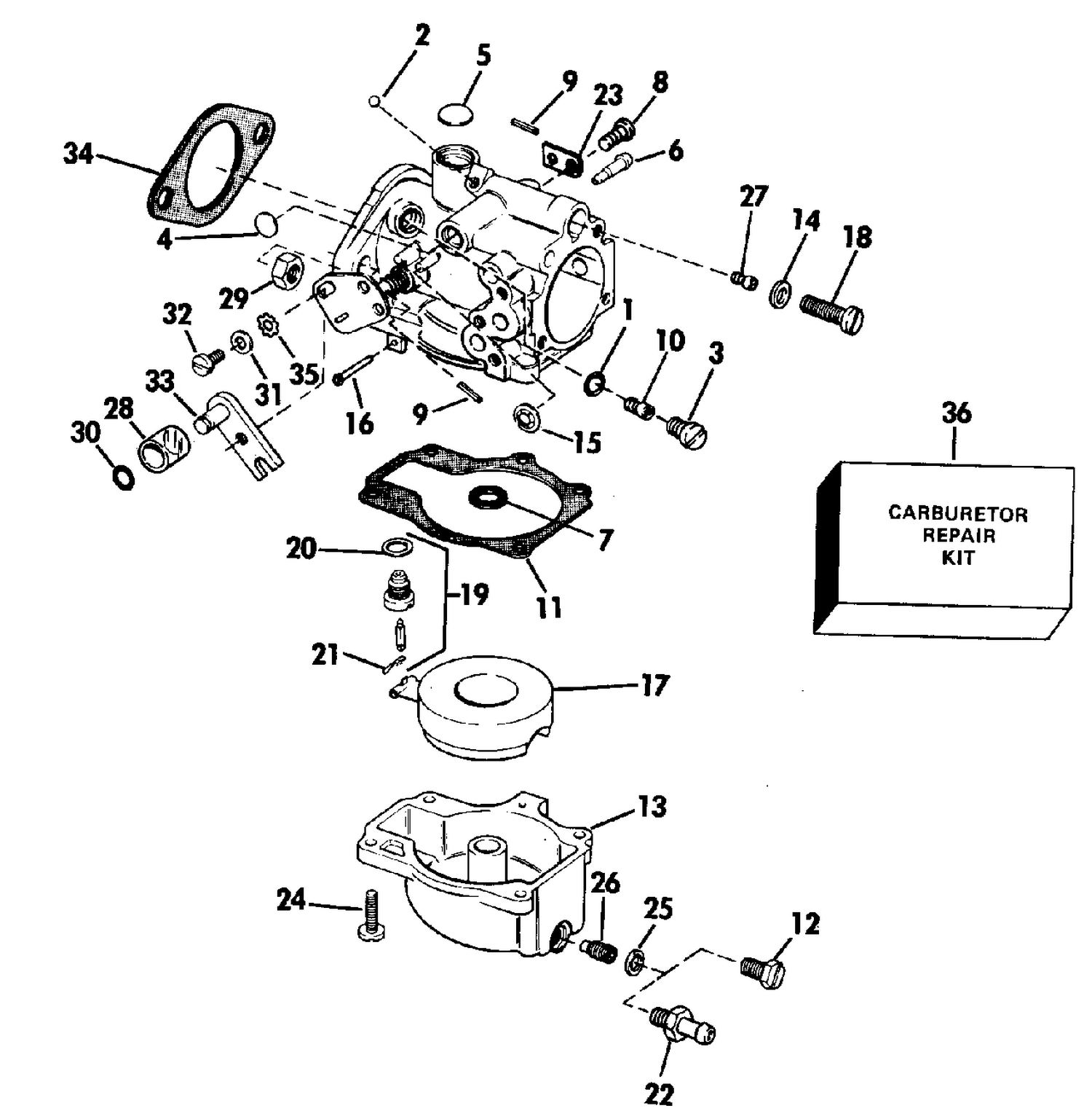 CARBURETOR - 55 MODEL 20 IN. AND 22.5 IN. TRANSOM MODELS