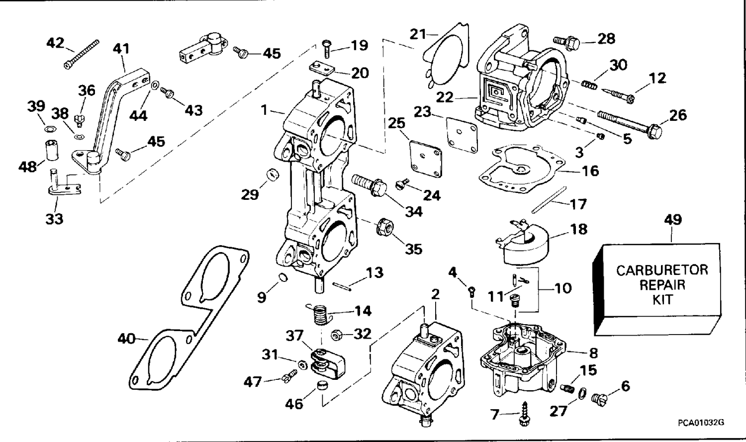 CARBURETOR AND LINKAGE - 185, 200 SUFFIX "K" MODELS