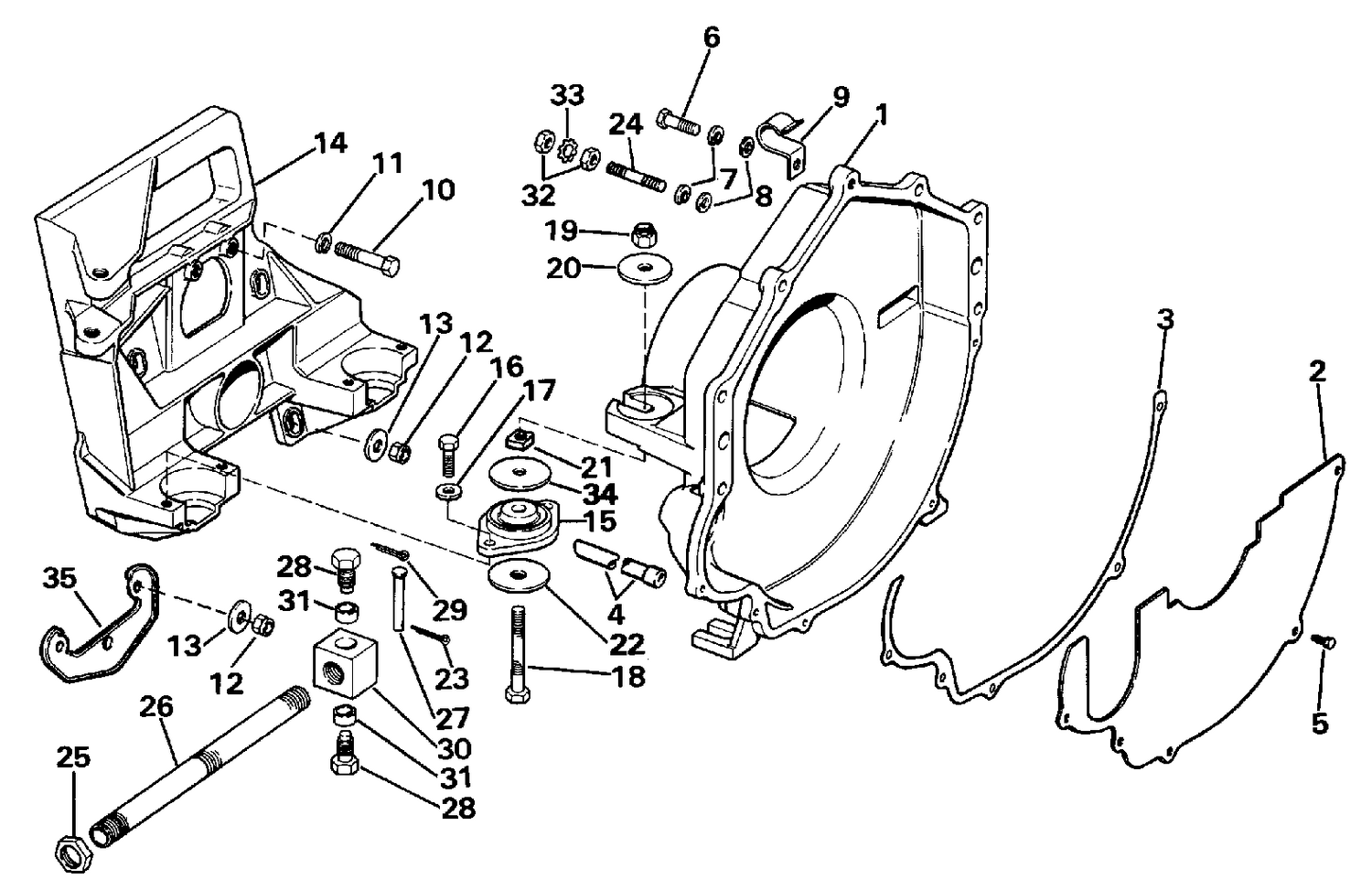 TRANSOM PLATE, FLYWHEEL HOUSING & MOUNTS