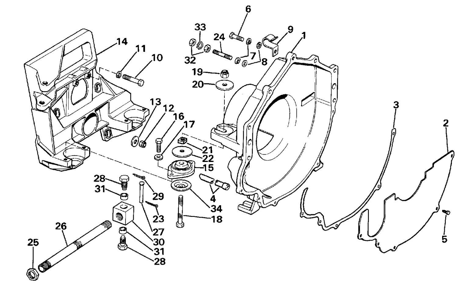 TRANSOM PLATE, FLYWHEEL HOUSING & MOUNTS