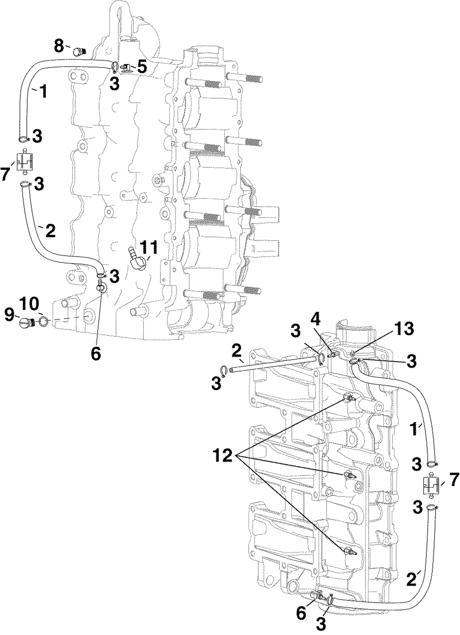 CYLINDER/CRANKCASE FITTINGS & OIL RECIRCULATION HOSES