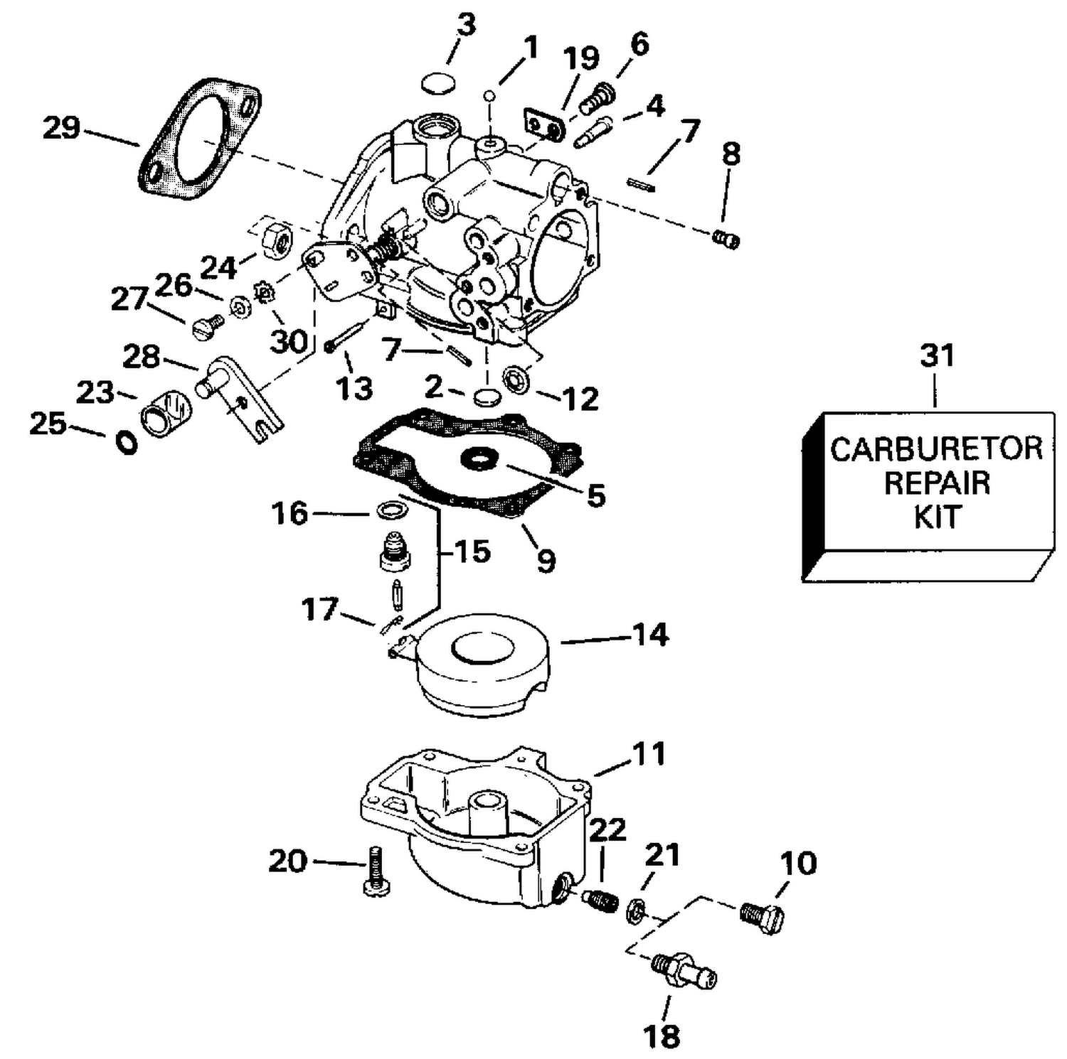 CARBURETOR - 55 MODEL 15 IN. TRANSOM MODELS