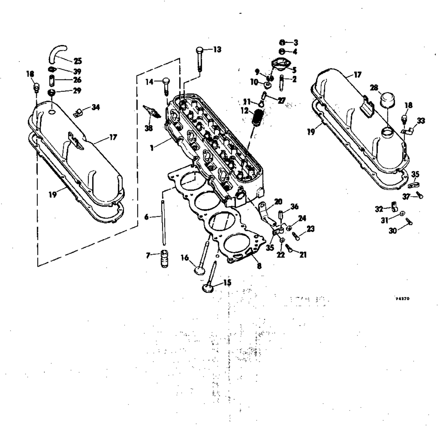 HEAD AND ROCKER ARM GROUP 175,190 & 235 HP STERN DRIVE