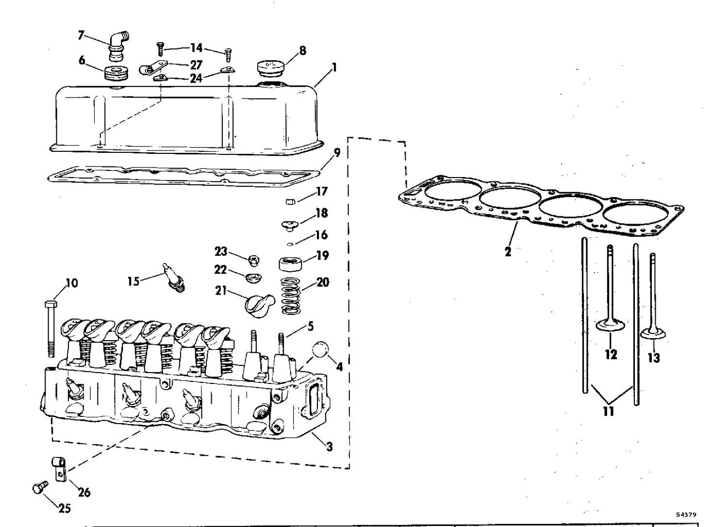 HEAD AND ROCKER ARM GROUP 120 HP STERN DRIVE