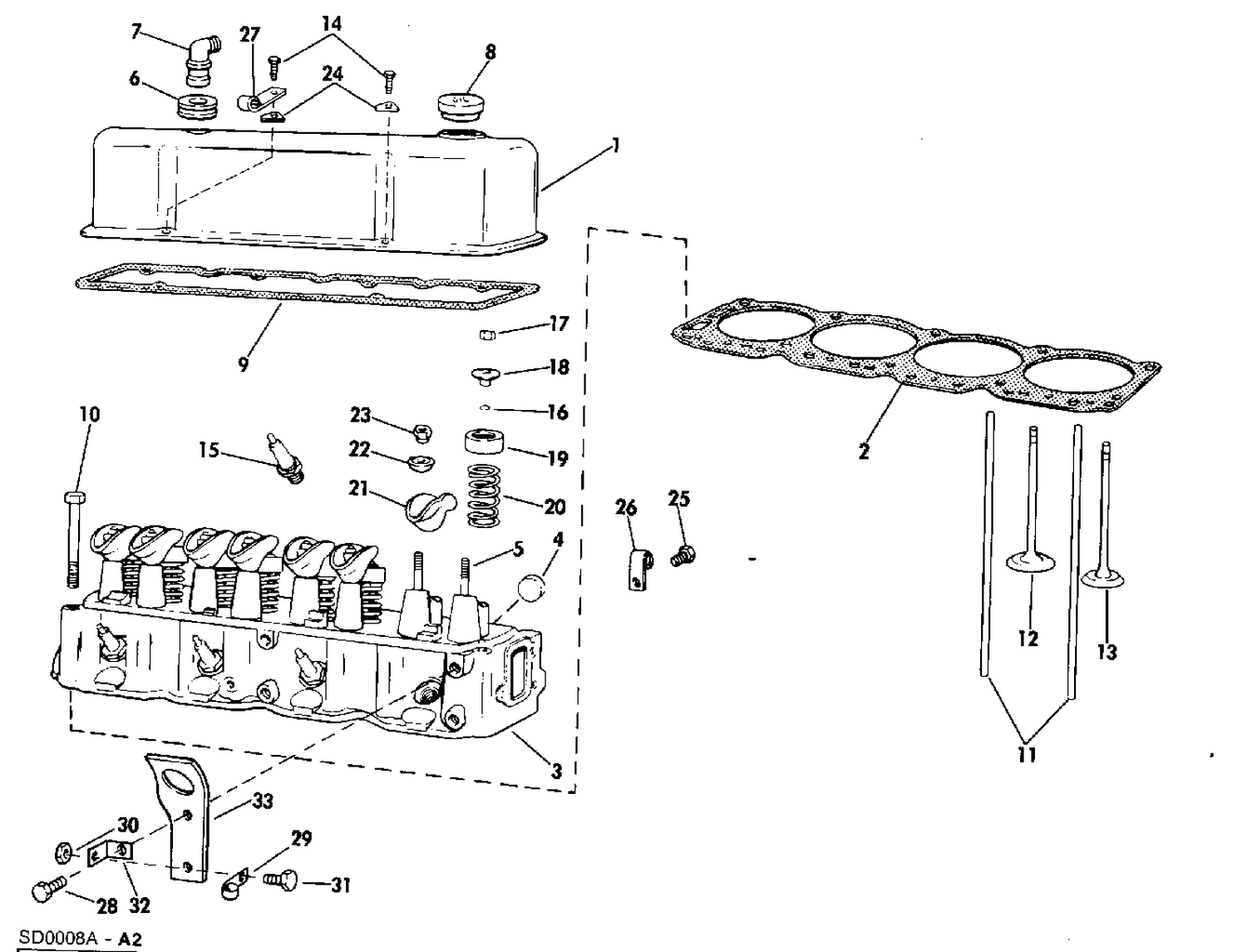 HEAD AND ROCKER ARM GROUP 140 MODEL STERN DRIVE