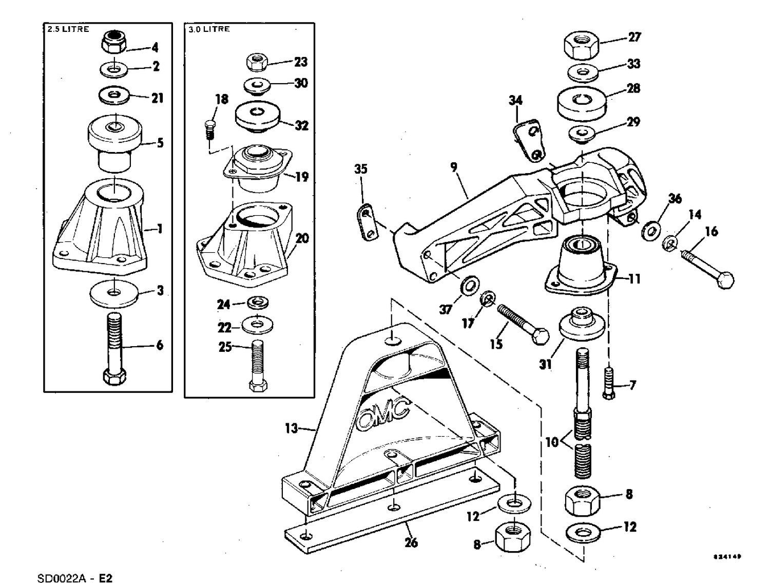 ENGINE MOUNT GROUP 2.5, 3.0 LITRE MODELS WITH PRE-SET TRIM