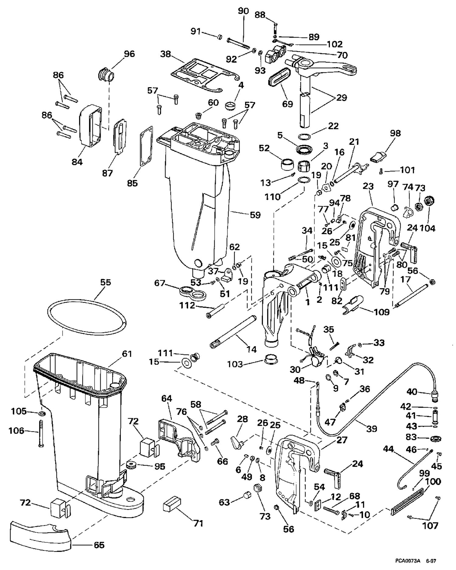 EXHAUST HOUSING & STERN & SWIVEL BRACKET