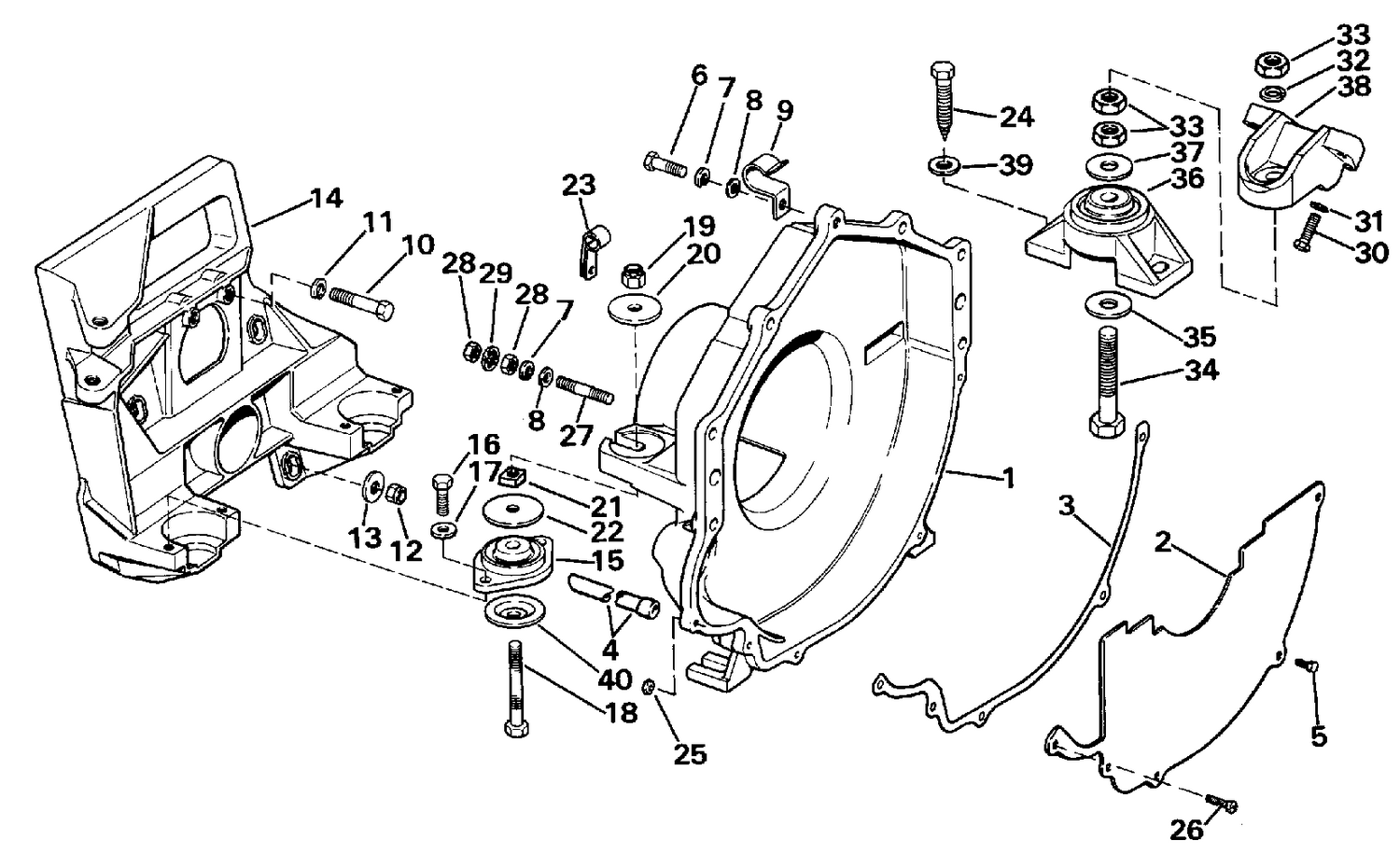 TRANSOM PLATE, FLYWHEEL HOUSING & MOUNTS