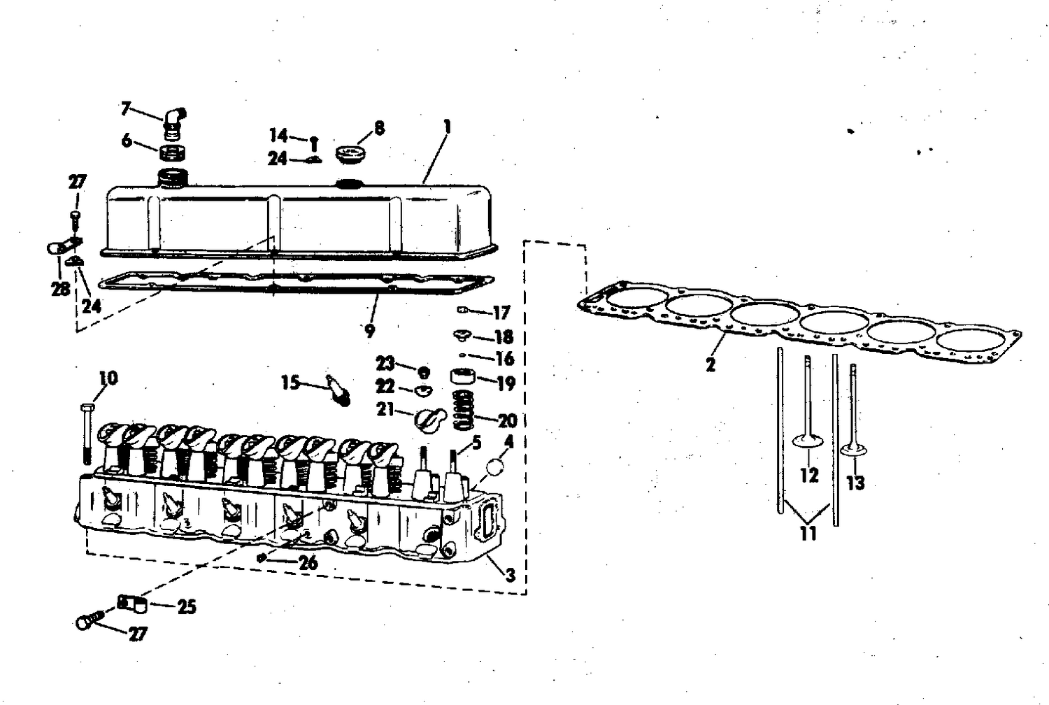 HEAD AND ROCKER ARM GROUP 165 HP STERN DRIVE