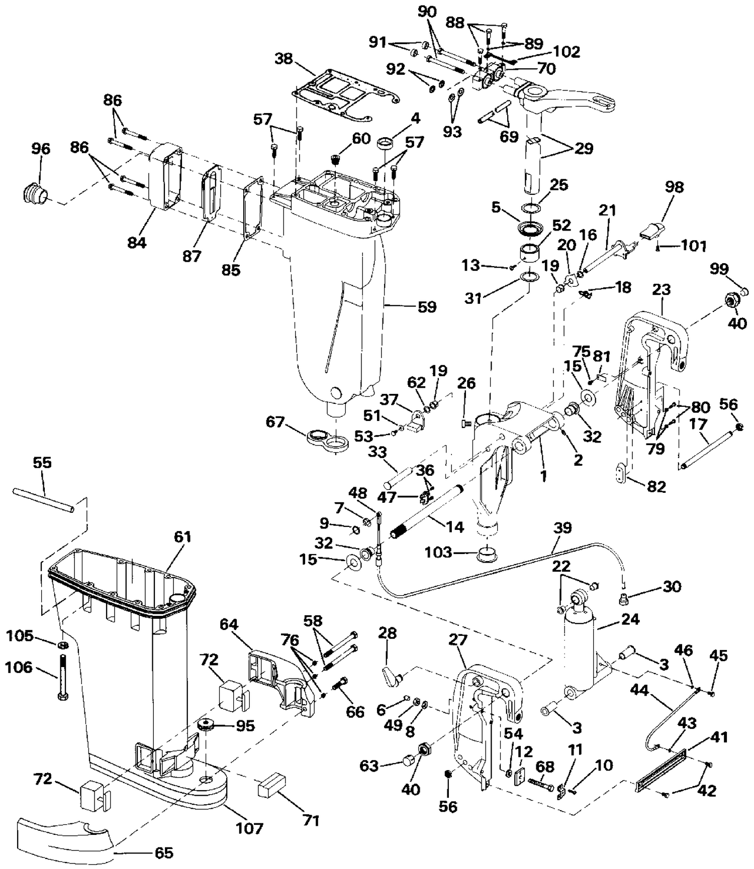 EXHAUST HOUSING & STERN & SWIVEL BRACKET