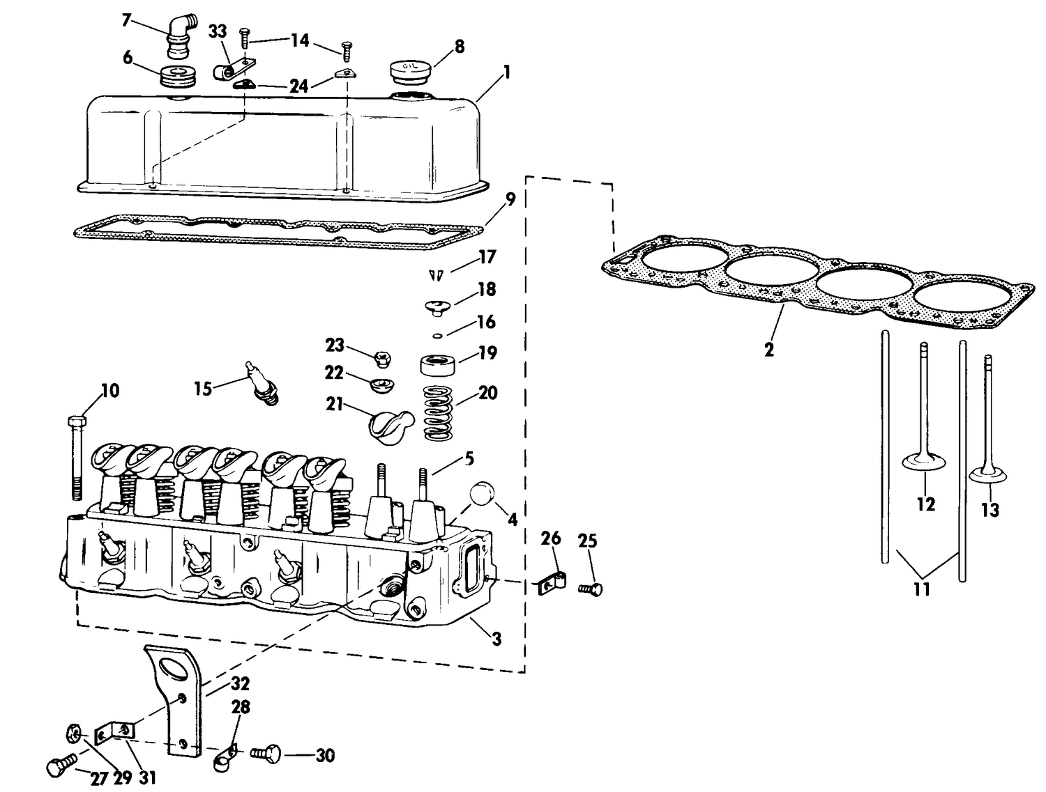 HEAD AND ROCKER ARM GROUP 2.5 LITRE MODELS