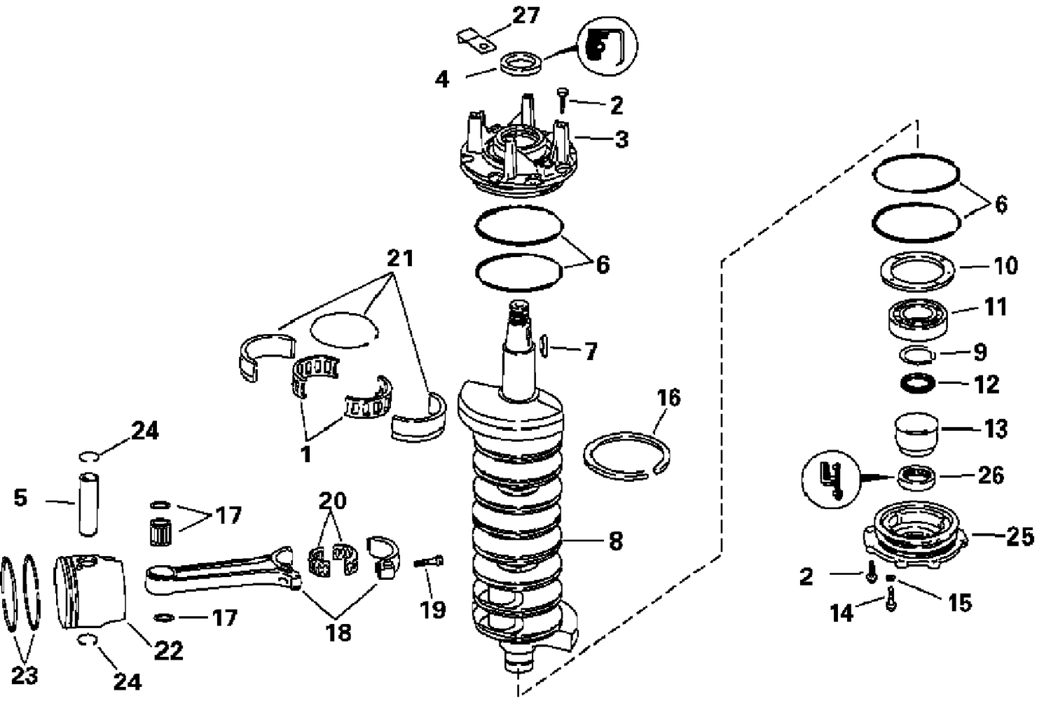CRANKSHAFT AND PISTONS