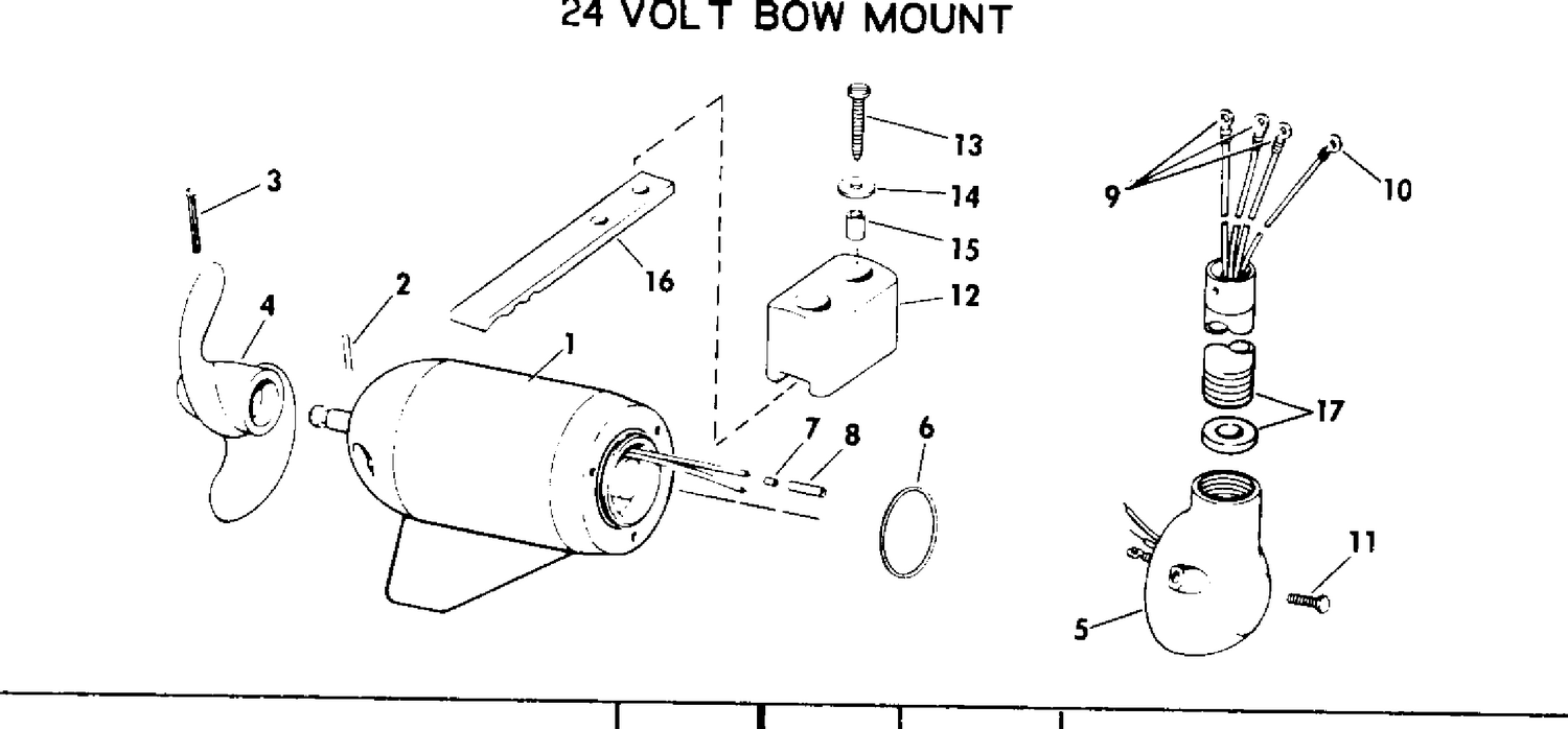 MOTOR AND ADAPTER GROUP 24 VOLT BOW MOUNT