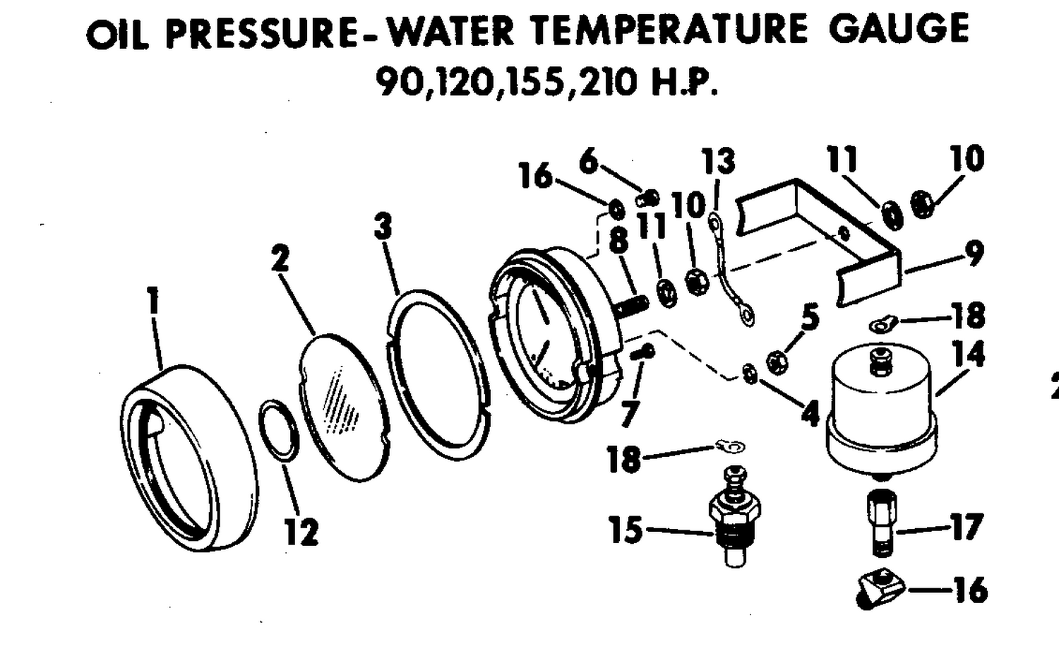 OIL PRESSURE-WATER TEMPERATURE GAUGE 90,120,155,210 H.P.