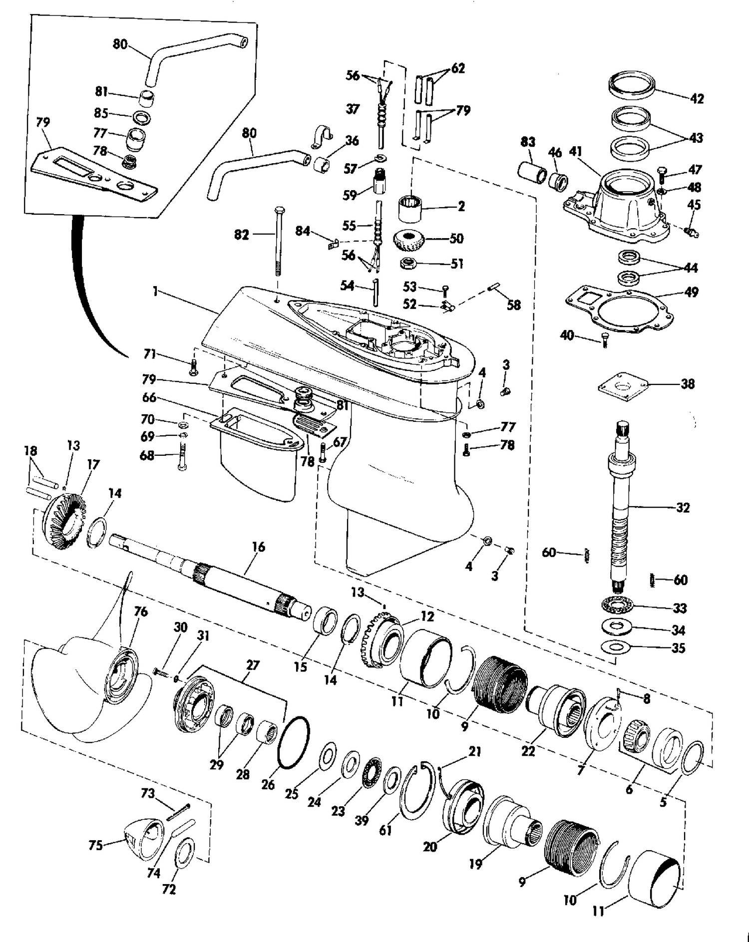 LOWER GEARCASE GROUP 120,140,165,175,190,225 & 235 HP
