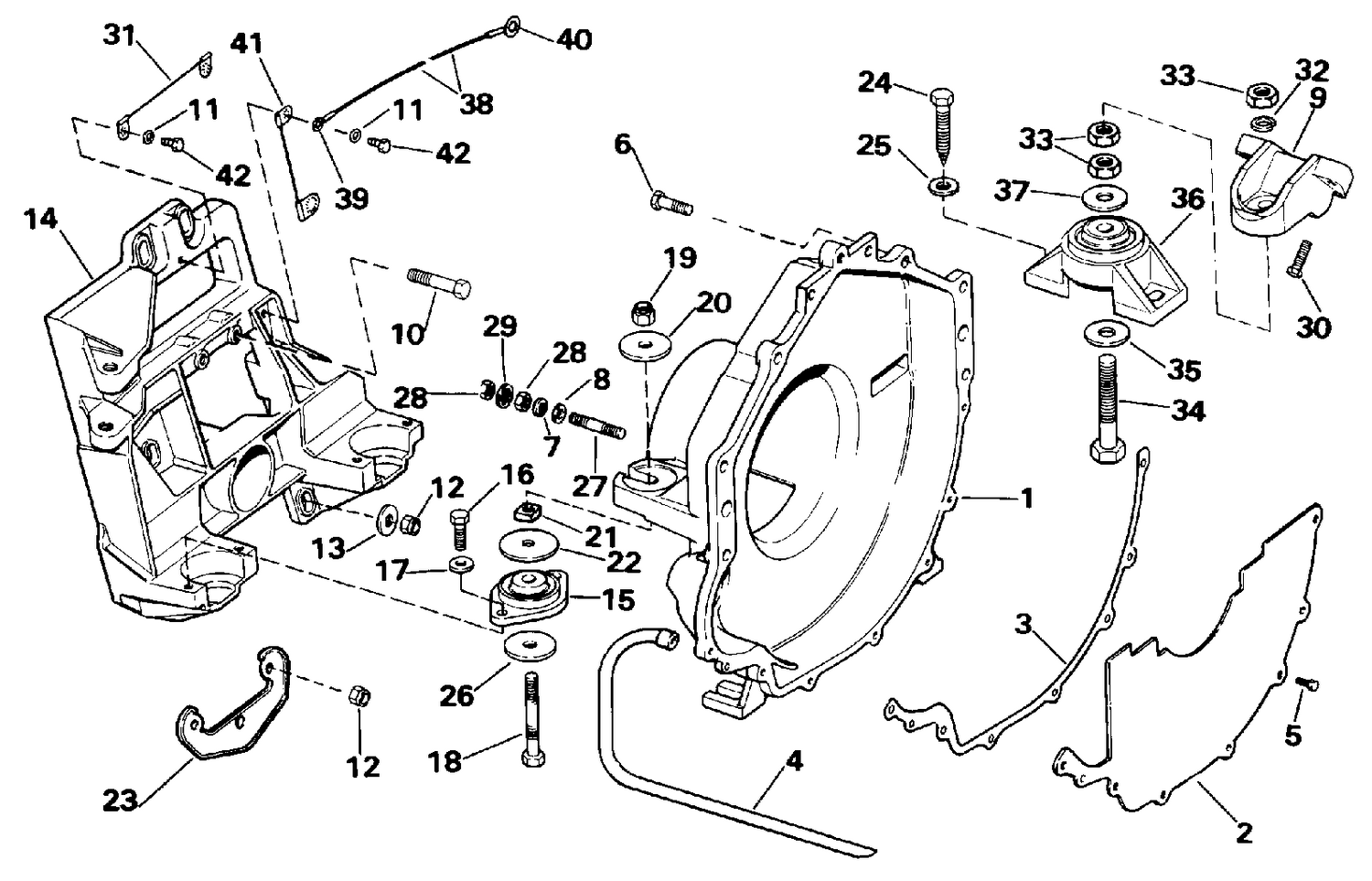 TRANSOM PLATE, FLYWHEEL HOUSING & MOUNTS